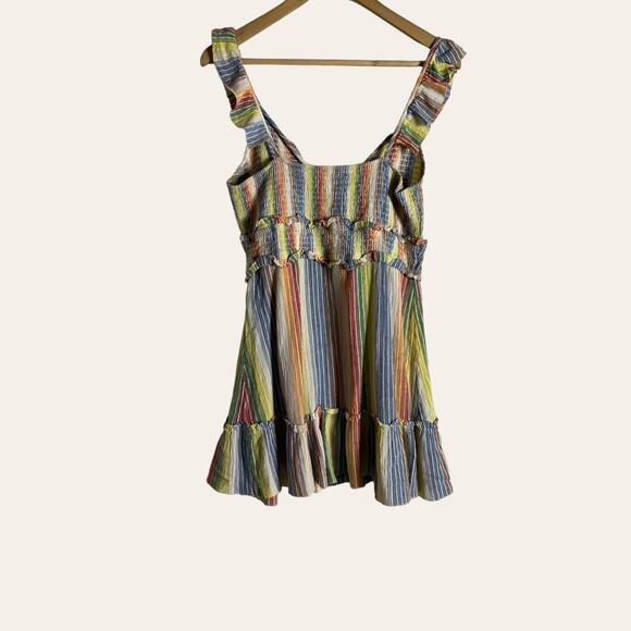 Saylor Alma Rainbow Striped Ruffled V-Neck Sleeveless Mini Dress Size L - Picture 15 of 15
